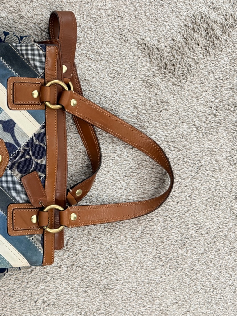 Coach Patchwork Canvas Shoulder Bag with Brown Leather Trim